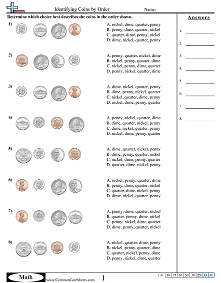 Money Worksheets - Identifying Coins by Order worksheet